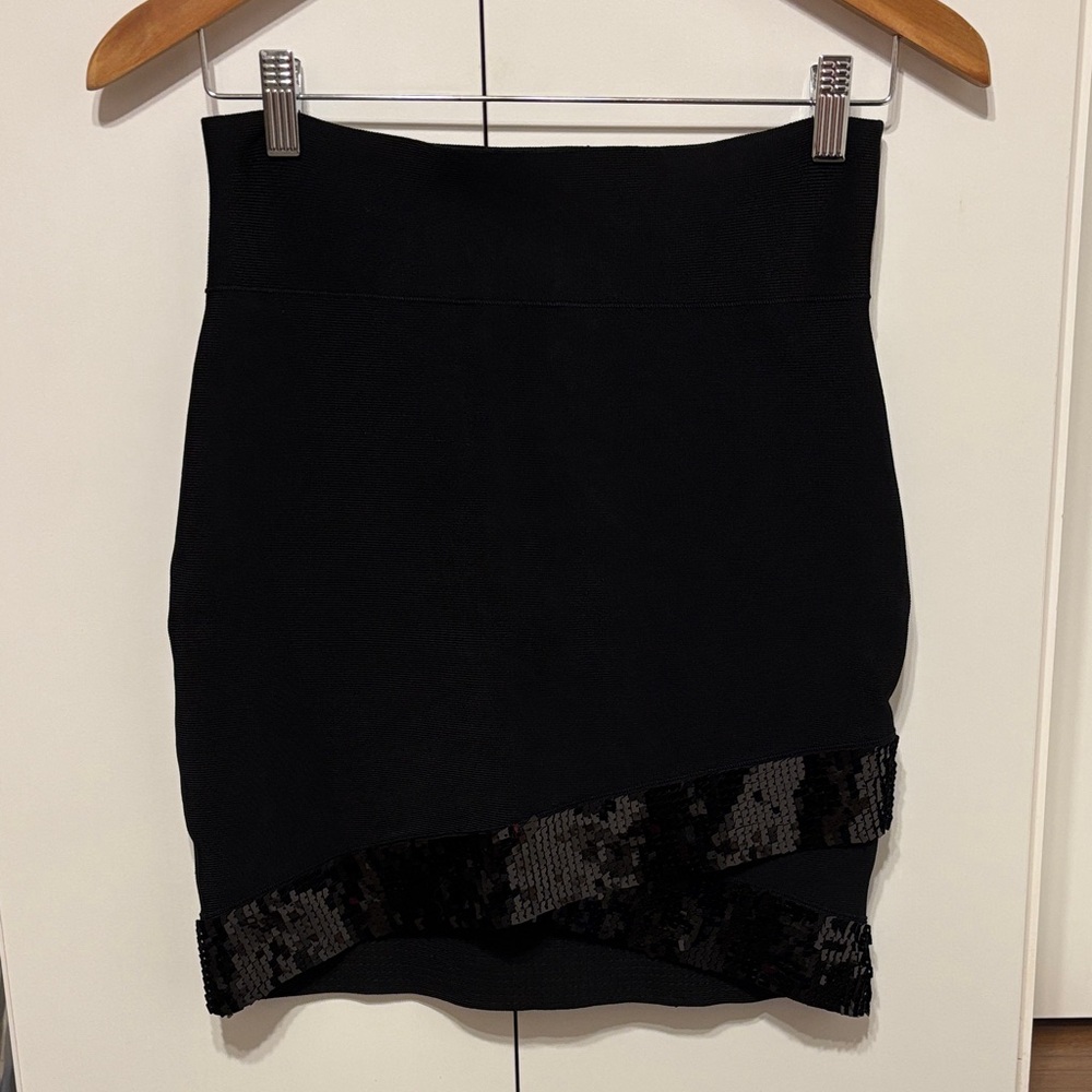 Black Sequin Trim Bodycon Skirt - L